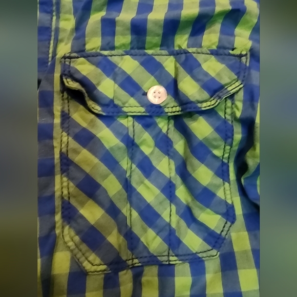 PD&C Mens Green and Blue Checkered Button Down Shirt - Picture 8 of 8